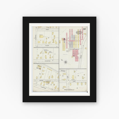 Old map wall art mockup — black gallery frame with white mat — Sanborn Fire Insurance Map from Natick, Middlesex County, Massachusetts (1894), Sheet #0010