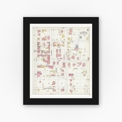 Old map wall art mockup — black gallery frame with white mat — Sanborn Fire Insurance Map from Charlottesville, Independent Cities, Virginia (1902), Sheet #0003