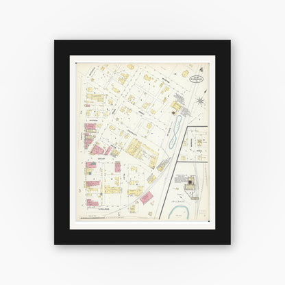 Old map wall art mockup — black gallery frame with white mat — Sanborn Fire Insurance Map from Eldorado, Saline County, Illinois (1907), Sheet #0004