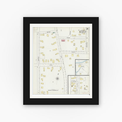 Old map wall art mockup — black gallery frame with white mat — Sanborn Fire Insurance Map from Gardner, Worcester County, Massachusetts (1895), Sheet #0009