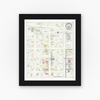 Old map wall art mockup — black gallery frame with white mat — Sanborn Fire Insurance Map from Lincoln, Benton County, Missouri (1921), Sheet #0001