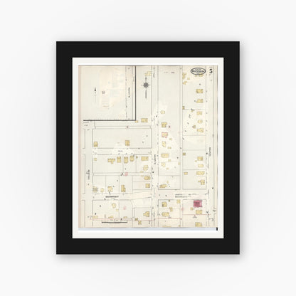 Old map wall art mockup — black gallery frame with white mat — Sanborn Fire Insurance Map from Whitesboro, Grayson County, Texas (1943), Sheet #0005