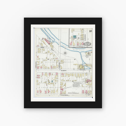 Old map wall art mockup — black gallery frame with white mat — Sanborn Fire Insurance Map from Springfield, Clark County, Ohio (1891), Sheet #0010