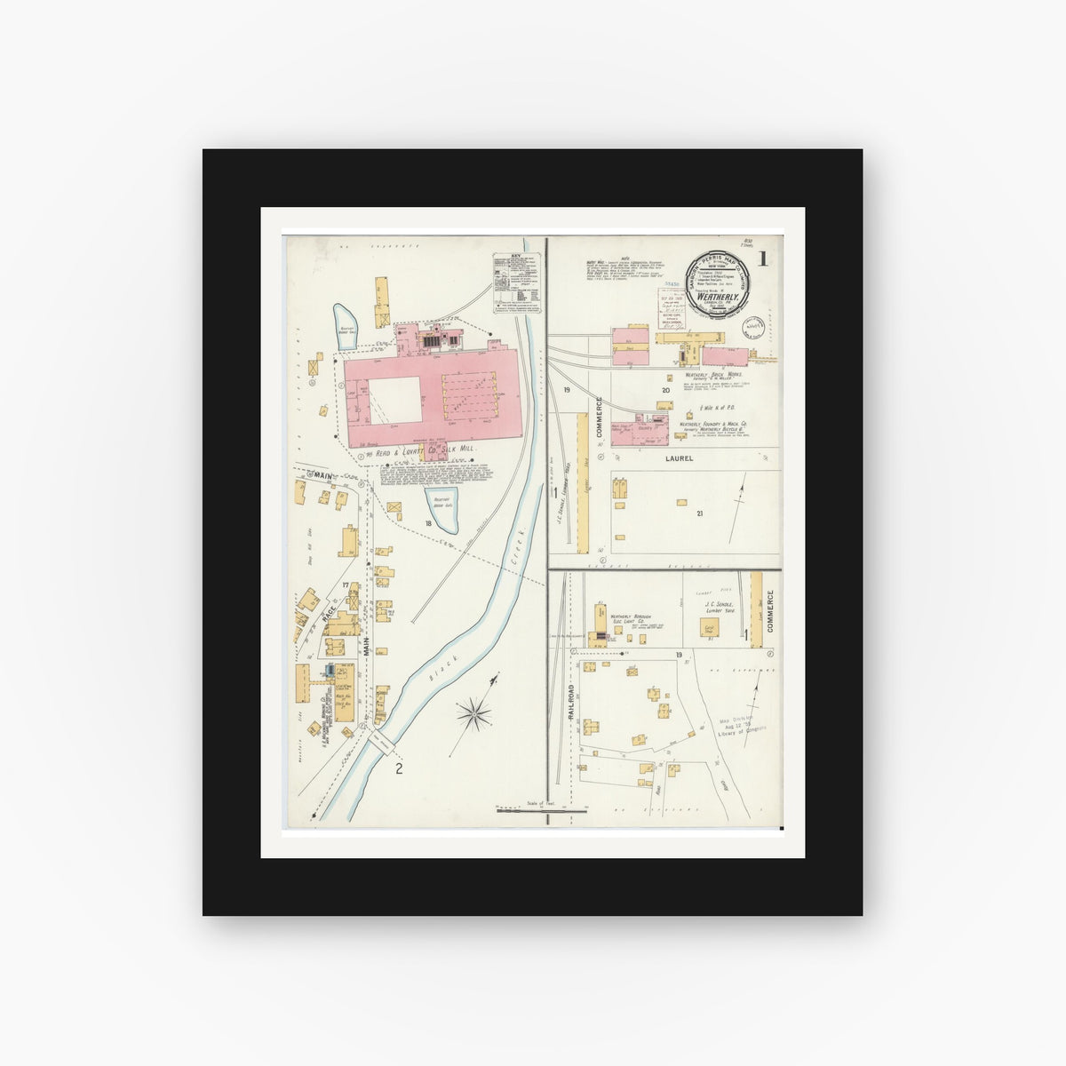 Old map wall art mockup — black gallery frame with white mat — Sanborn Fire Insurance Map from Weatherly, Carbon County, Pennsylvania (1900) - Complete Map Set