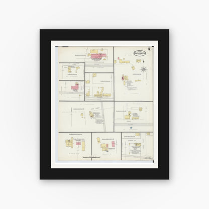 Old map wall art mockup — black gallery frame with white mat — Sanborn Fire Insurance Map from New Lexington, Perry County, Ohio (1893), Sheet #0003
