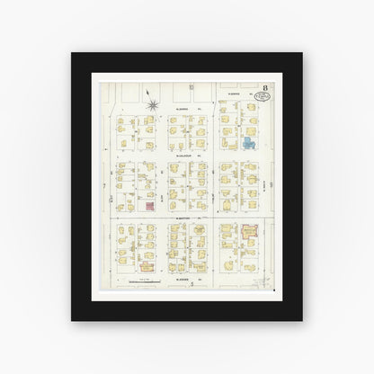 Old map wall art mockup — black gallery frame with white mat — Sanborn Fire Insurance Map from Temple, Bell County, Texas (1905), Sheet #0008