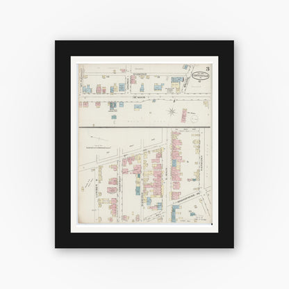 Old map wall art mockup — black gallery frame with white mat — Sanborn Fire Insurance Map from Coatesville, Chester County, Pennsylvania (1886), Sheet #0003