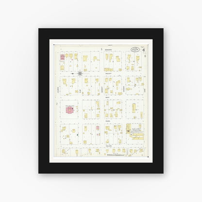 Old map wall art mockup — black gallery frame with white mat — Sanborn Fire Insurance Map from Salem, Marion County, Illinois (1908), Sheet #0004