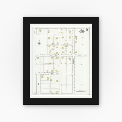 Old map wall art mockup — black gallery frame with white mat — Sanborn Fire Insurance Map from Ferris, Ellis County, Texas (1921), Sheet #0011