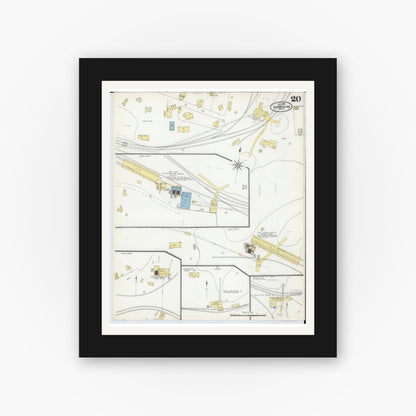 Old map wall art mockup — black gallery frame with white mat — Sanborn Fire Insurance Map from Ishpeming, Marquette County, Michigan (1904), Sheet #0020