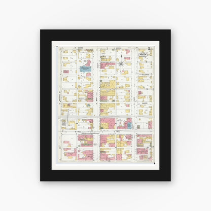 Old map wall art mockup — black gallery frame with white mat — Sanborn Fire Insurance Map from Marion, Marion County, Ohio (1900), Sheet #0005