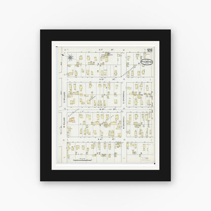 Old map wall art mockup — black gallery frame with white mat — Sanborn Fire Insurance Map from Stillwater, Washington County, Minnesota (1891), Sheet #0022