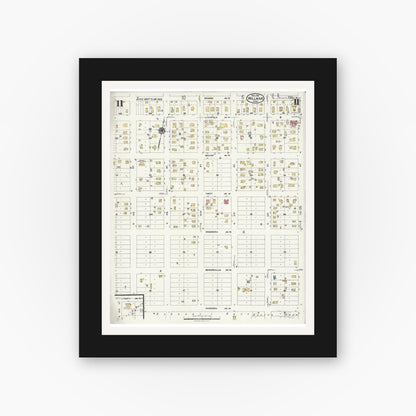 Old map wall art mockup — black gallery frame with white mat — Sanborn Fire Insurance Map from Willmar, Kandiyohi County, Minnesota (1925), Sheet #0011