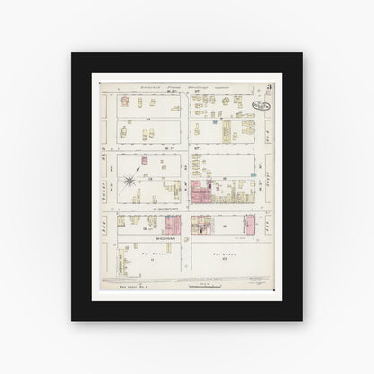Old map wall art mockup — black gallery frame with white mat — Sanborn Fire Insurance Map from Duluth, Saint Louis County, Minnesota (1885), Sheet #0003