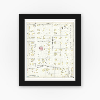 Old map wall art mockup — black gallery frame with white mat — Sanborn Fire Insurance Map from South Whitley, Whitley County, Indiana (1914), Sheet #0003