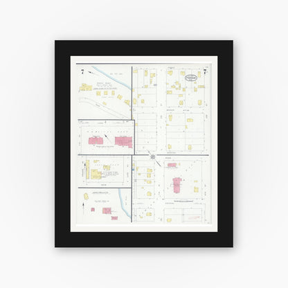Old map wall art mockup — black gallery frame with white mat — Sanborn Fire Insurance Map from Perham, Otter Tail County, Minnesota (1929), Sheet #0007