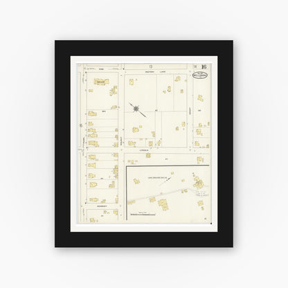 Old map wall art mockup — black gallery frame with white mat — Sanborn Fire Insurance Map from Wellsboro, Tioga County, Pennsylvania (1910), Sheet #0016