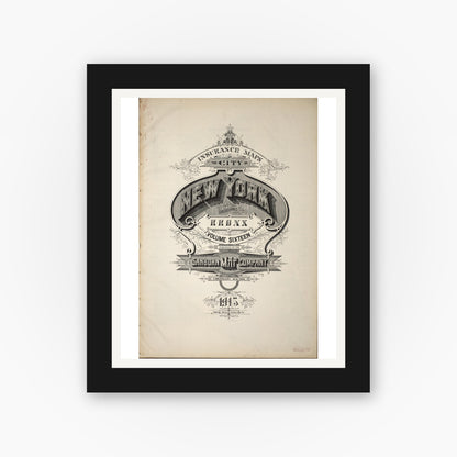 Old map wall art mockup — black gallery frame with white mat — Sanborn Fire Insurance Map from New York, Bronx, Manhattan, New York (1915), Sheet #0001