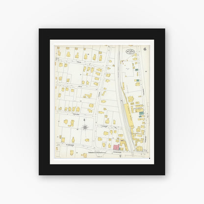Old map wall art mockup — black gallery frame with white mat — Sanborn Fire Insurance Map from Melrose, Middlesex County, Massachusetts (1903), Sheet #0006