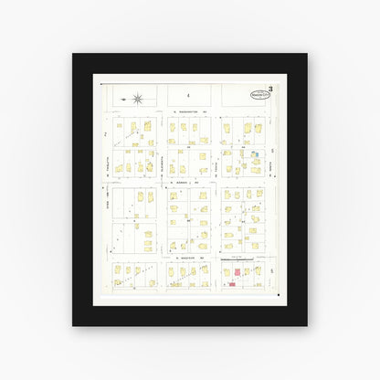 Old map wall art mockup — black gallery frame with white mat — Sanborn Fire Insurance Map from Mason City, Cerro Gordo County, Iowa (1909), Sheet #0003