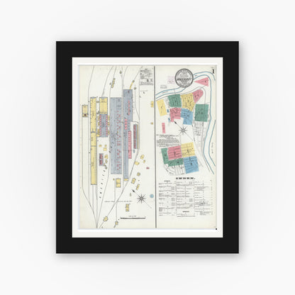 Old map wall art mockup — black gallery frame with white mat — Sanborn Fire Insurance Map from Vandergrift, Westmoreland County, Pennsylvania (1903), Sheet #0001