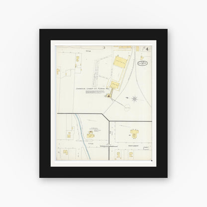 Old map wall art mockup — black gallery frame with white mat — Sanborn Fire Insurance Map from Gilmer, Upshur County, Texas (1896), Sheet #0004