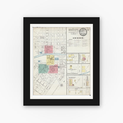 Old map wall art mockup — black gallery frame with white mat — Sanborn Fire Insurance Map from Belvidere, Boone County, Illinois (1892) - Complete Map Set