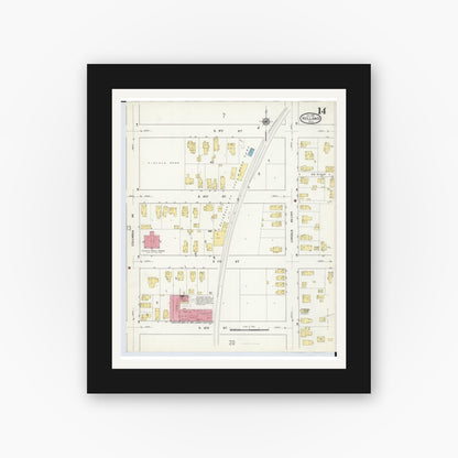Old map wall art mockup — black gallery frame with white mat — Sanborn Fire Insurance Map from Holland, Ottawa County, Michigan (1916), Sheet #0014