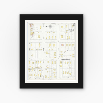 Old map wall art mockup — black gallery frame with white mat — Sanborn Fire Insurance Map from Hinsdale, Du Page And Cook Counties, Illinois (1909), Sheet #0005