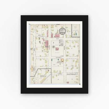 Old map wall art mockup — black gallery frame with white mat — Sanborn Fire Insurance Map from Stockbridge, Ingham County, Michigan (1893), Sheet #0001