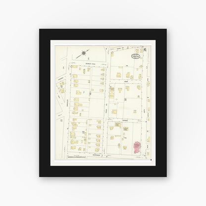 Old map wall art mockup — black gallery frame with white mat — Sanborn Fire Insurance Map from Yoakum, De Witt And Lavaca Counties, Texas (1912), Sheet #0006