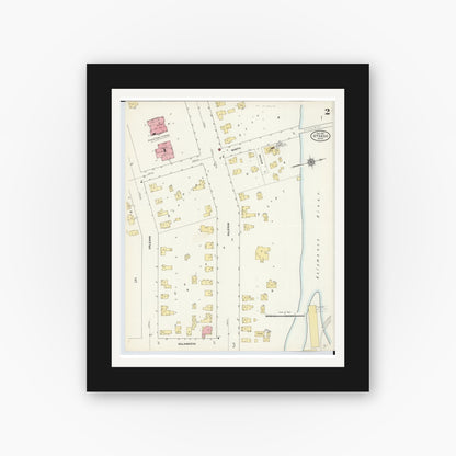 Old map wall art mockup — black gallery frame with white mat — Sanborn Fire Insurance Map from Otsego, Allegan County, Michigan (1911), Sheet #0002