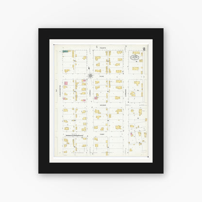 Old map wall art mockup — black gallery frame with white mat — Sanborn Fire Insurance Map from Lacon, Marshall County, Illinois (1907), Sheet #0002