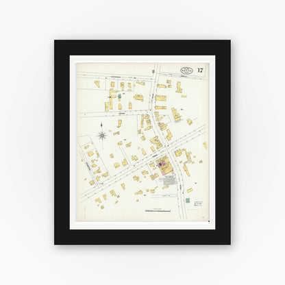 Old map wall art mockup — black gallery frame with white mat — Sanborn Fire Insurance Map from Natick, Middlesex County, Massachusetts (1904), Sheet #0017