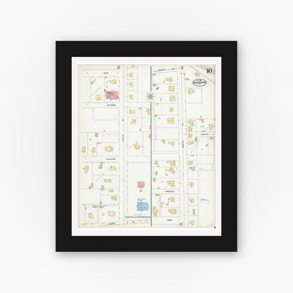Old map wall art mockup — black gallery frame with white mat — Sanborn Fire Insurance Map from Brownwood, Brown County, Texas (1904), Sheet #0010