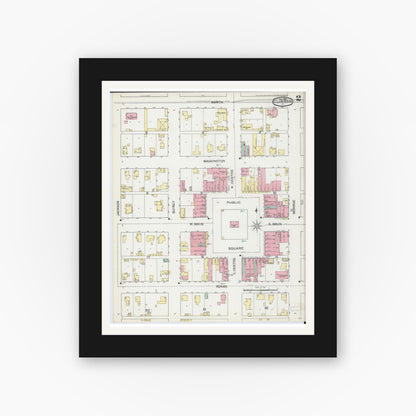 Old map wall art mockup — black gallery frame with white mat — Sanborn Fire Insurance Map from Clinton, De Witt County, Illinois (1892), Sheet #0002