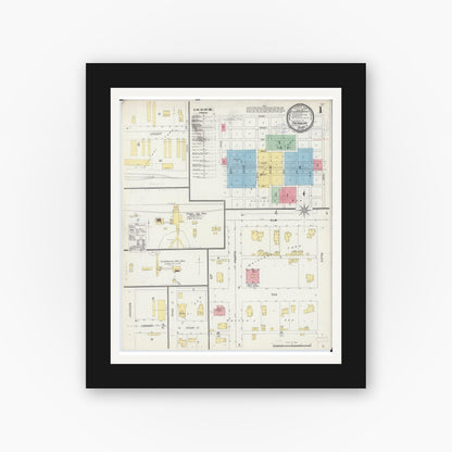 Old map wall art mockup — black gallery frame with white mat — Sanborn Fire Insurance Map from Fairbury, Livingston County, Illinois (1898), Sheet #0001