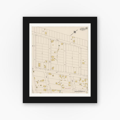 Old map wall art mockup — black gallery frame with white mat — Sanborn Fire Insurance Map from Burlingame, San Mateo County, California (1921), Sheet #0011