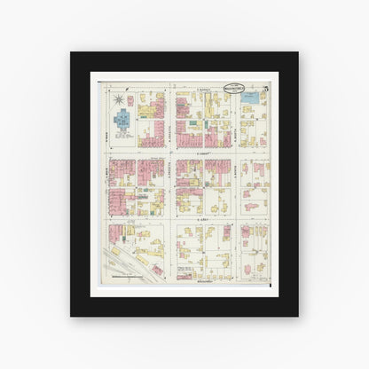 Old map wall art mockup — black gallery frame with white mat — Sanborn Fire Insurance Map from Washington Court House, Fayette County, Ohio (1895), Sheet #0005