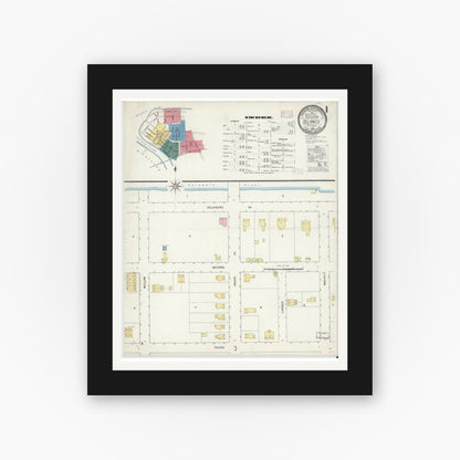 Old map wall art mockup — black gallery frame with white mat — Sanborn Fire Insurance Map from Delanco, Burlington County, New Jersey (1909), Sheet #0001