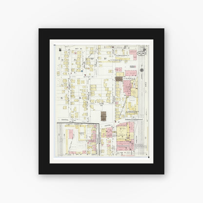 Old map wall art mockup — black gallery frame with white mat — Sanborn Fire Insurance Map from Bellaire, Belmont County, Ohio (1924), Sheet #0008