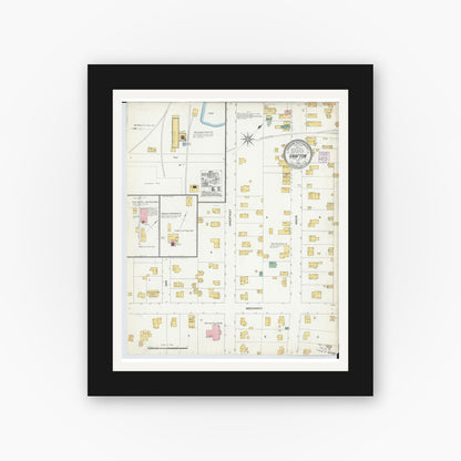 Old map wall art mockup — black gallery frame with white mat — Sanborn Fire Insurance Map from Grafton, Lorain County, Ohio (1904), Sheet #0001