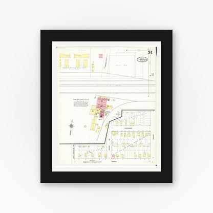 Old map wall art mockup — black gallery frame with white mat — Sanborn Fire Insurance Map from Fort Madison, Lee County, Iowa (1913), Sheet #0034