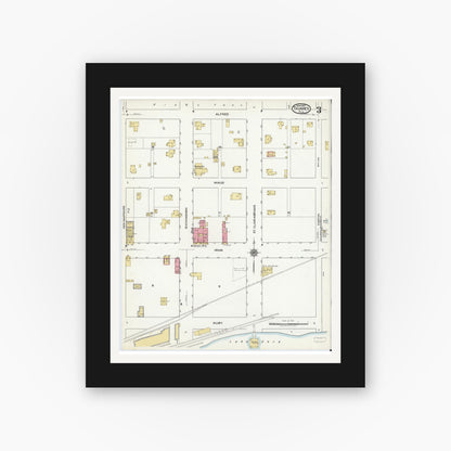 Old map wall art mockup — black gallery frame with white mat — Sanborn Fire Insurance Map from Tavares, Lake County, Florida (1920), Sheet #0003
