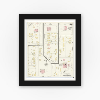 Old map wall art mockup — black gallery frame with white mat — Sanborn Fire Insurance Map from Marion, Marion County, Ohio (1908), Sheet #0026