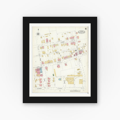 Old map wall art mockup — black gallery frame with white mat — Sanborn Fire Insurance Map from Kennett Square, Chester County, Pennsylvania (1908), Sheet #0006