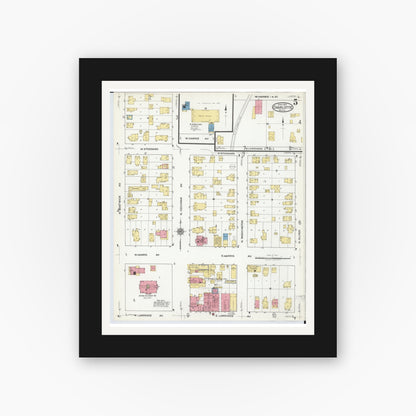 Old map wall art mockup — black gallery frame with white mat — Sanborn Fire Insurance Map from Charlotte, Eaton County, Michigan (1918), Sheet #0005