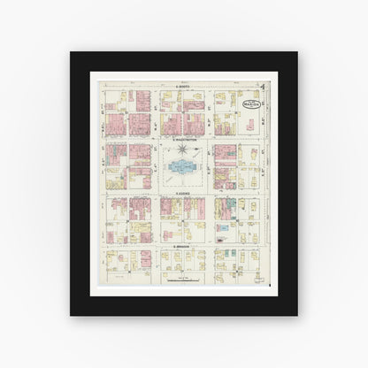 Old map wall art mockup — black gallery frame with white mat — Sanborn Fire Insurance Map from Marion, Grant County, Indiana (1890), Sheet #0004