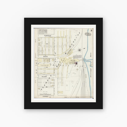 Old map wall art mockup — black gallery frame with white mat — Sanborn Fire Insurance Map from Winona, Winona County, Minnesota (1884), Sheet #0003