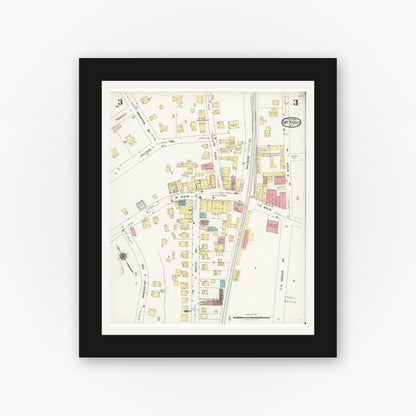 Old map wall art mockup — black gallery frame with white mat — Sanborn Fire Insurance Map from Mount Kisco, Westchester County, New York (1925), Sheet #0003